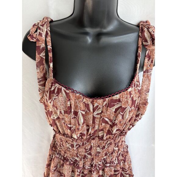 Trixxi Ruffle Fit n Flare Dress Floral Burgundy Brown Prairie Cottage XL Tiered - Picture 2 of 11